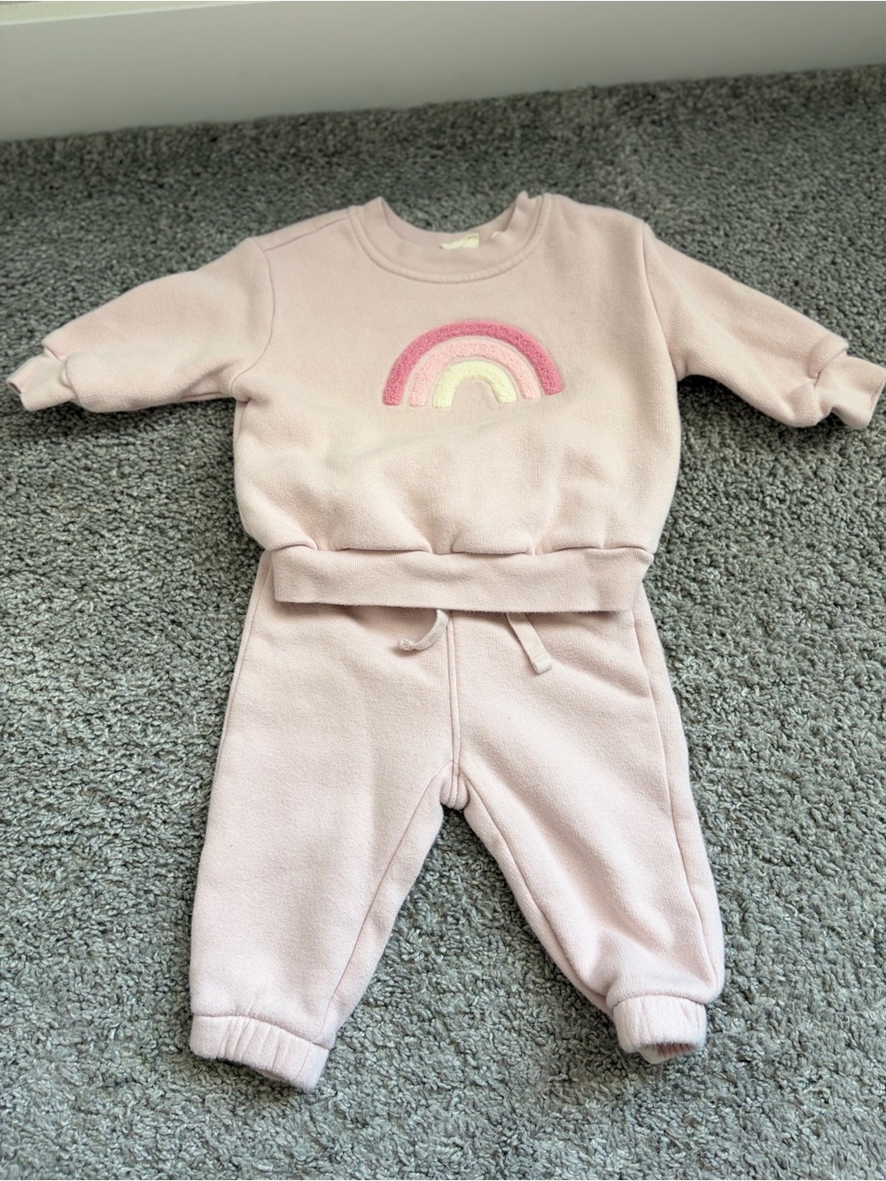 Gap Pink Kids Fleece Sweatshirt & Jogger Set with Rainbow